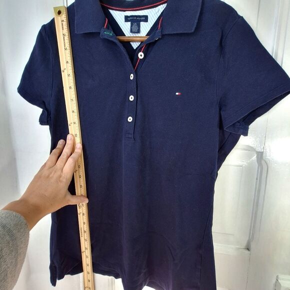 Tommy Hilfiger Navy Blue Shirt Sleeve Fitted Collar 3/4 Button Polo Shirt Sz L - Picture 9 of 10